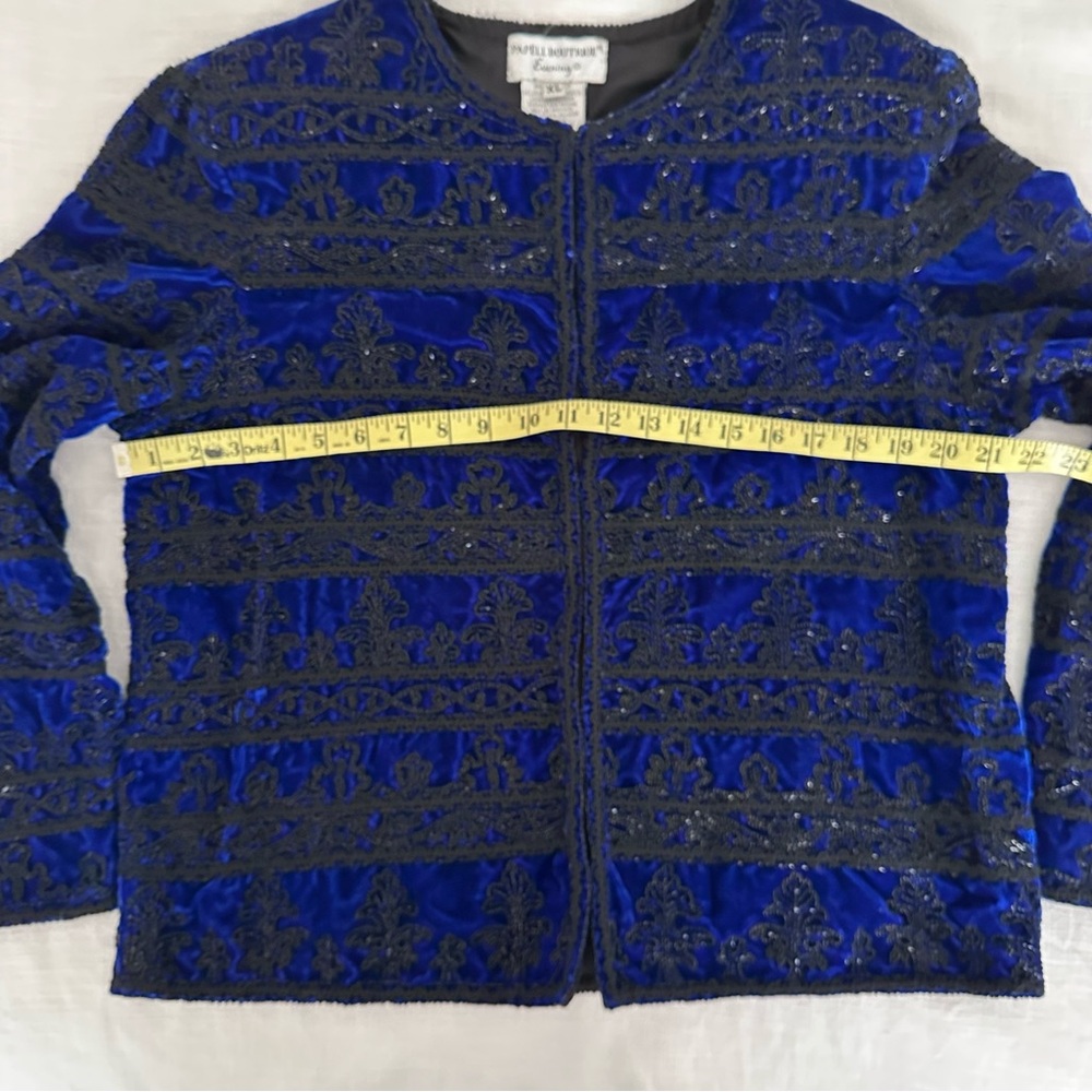 Papell Boutique Evening Jacket Blue Velvet Black Beading XL - Picture 5 of 7